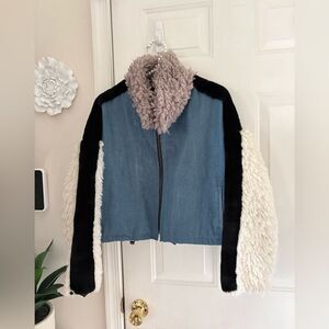 Shaci Denim Gray Fur Collar Jacket Size 2X